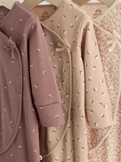 Bruin met fijne bloemenprint - Verpakking van 3 babypyjama's (0-2jr)