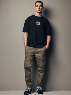 Bruin met paddenstoel - Slim Fit - Katoenen cargostretchbroek