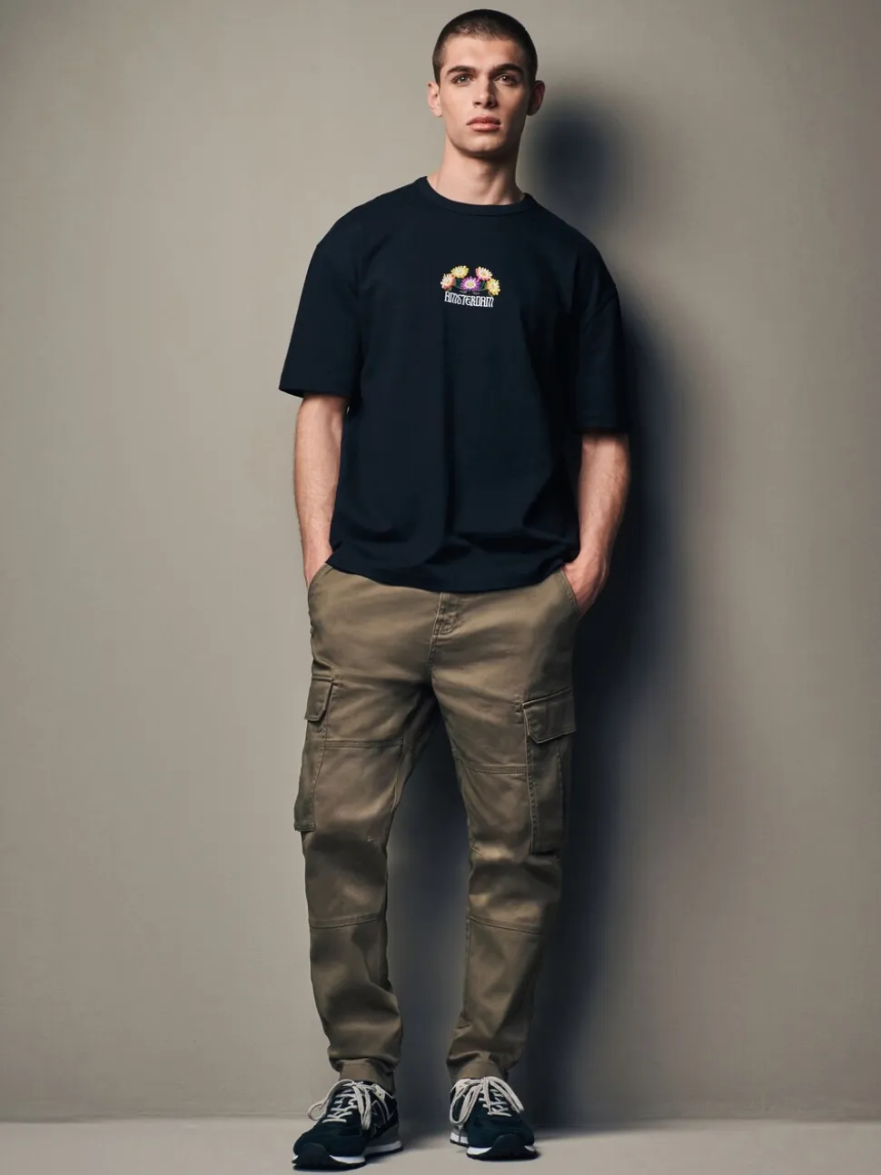 Bruin met paddenstoel - Slim Fit - Katoenen cargostretchbroek