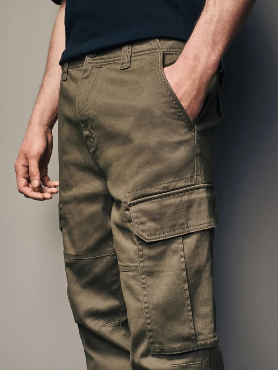 Bruin met paddenstoel - Slim Fit - Katoenen cargostretchbroek