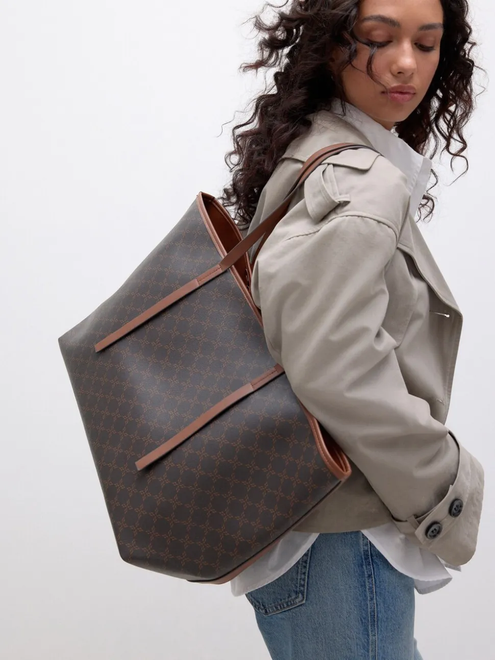 Bruin monogram - Grote schoudertas