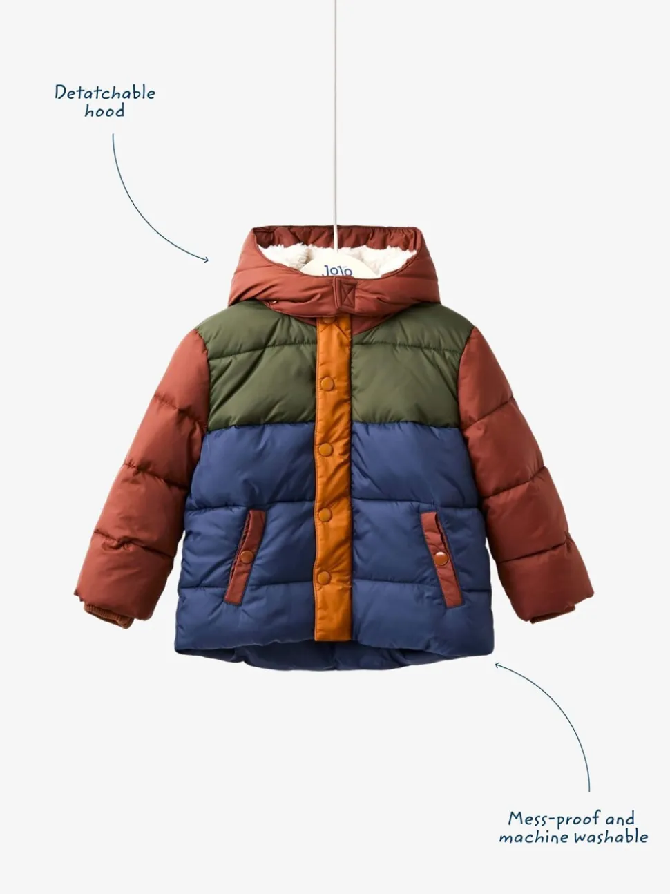Bruin multi - JoJo Maman Bébé Borg Lined Hooded Puffer Coat