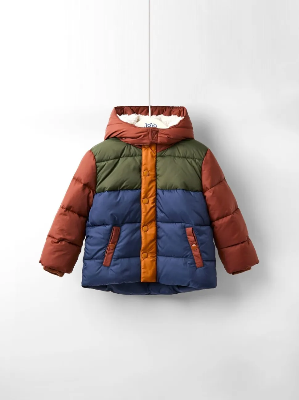 Bruin multi - JoJo Maman Bébé Borg Lined Hooded Puffer Coat