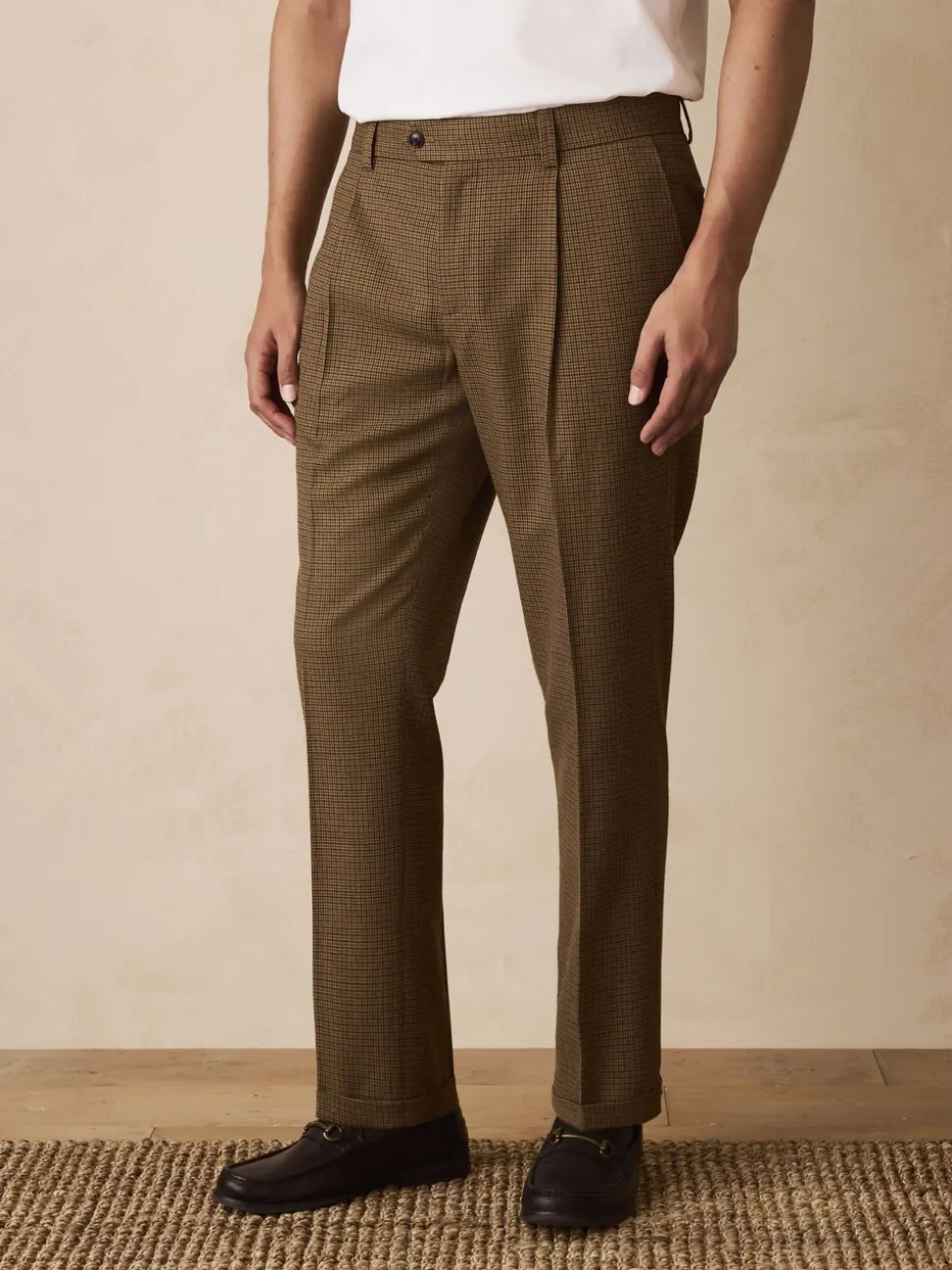 Bruin pied-de-poule - Slim Fit - Smart Textured Trousers