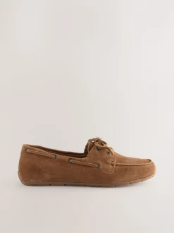 Bruin suède - Leren bootschoenen met ronde neus