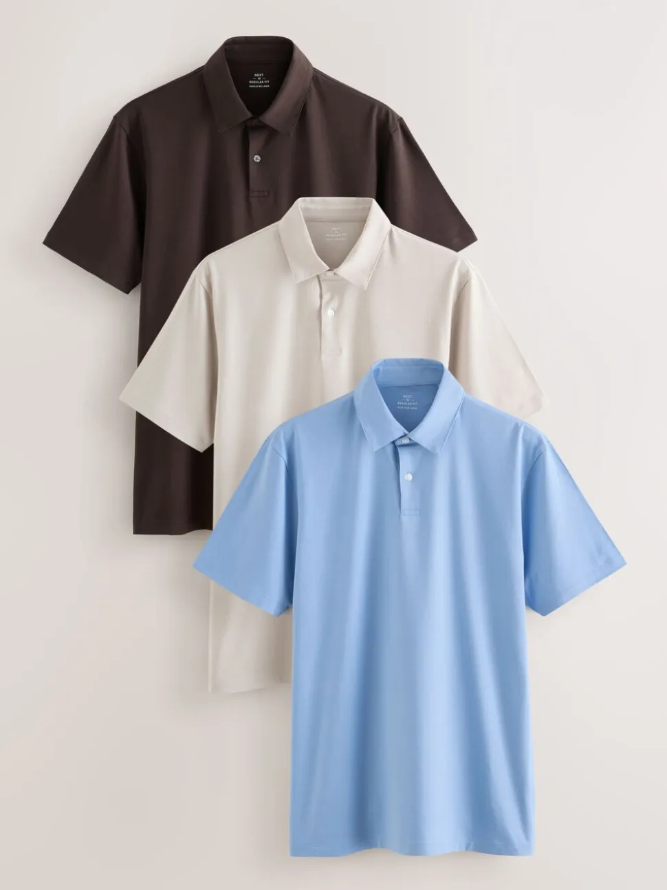 Bruin/Blauw/Naturel - Set van 3 jersey poloshirts met korte mouwen
