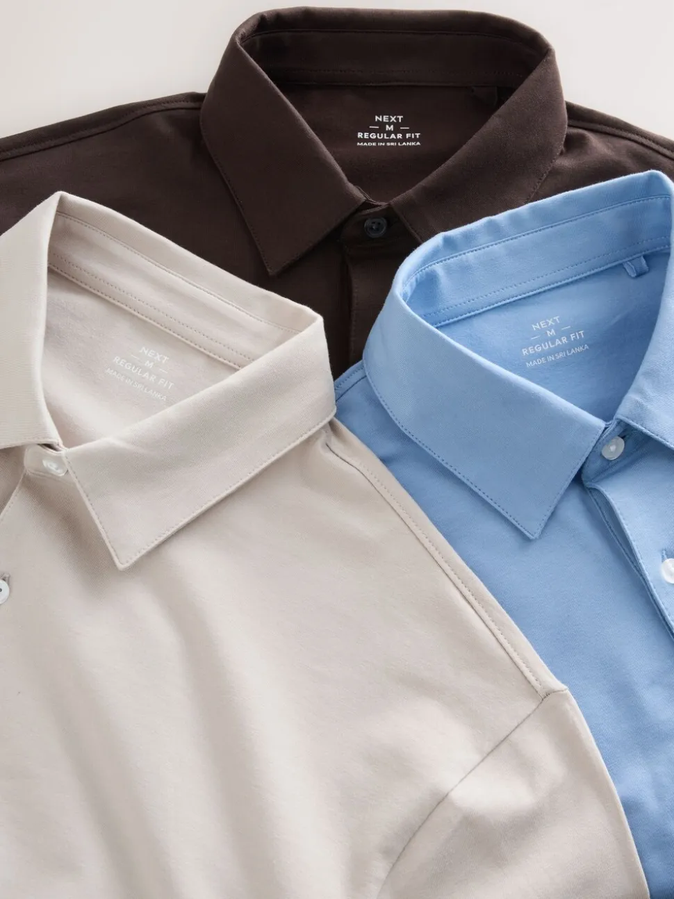 Bruin/Blauw/Naturel - Set van 3 jersey poloshirts met korte mouwen