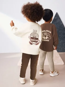 Bruin/Crème Babyccino - Verpakking van 2 tops met lange mouwen en leggings (3mnd-7jr)