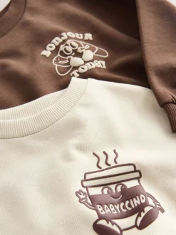 Bruin/Crème Babyccino - Verpakking van 2 tops met lange mouwen en leggings (3mnd-7jr)