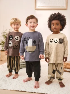 Bruin/Crème Blij gezicht - Verpakking van 3 oversized pyjama's 3 (9mnd -10jr)
