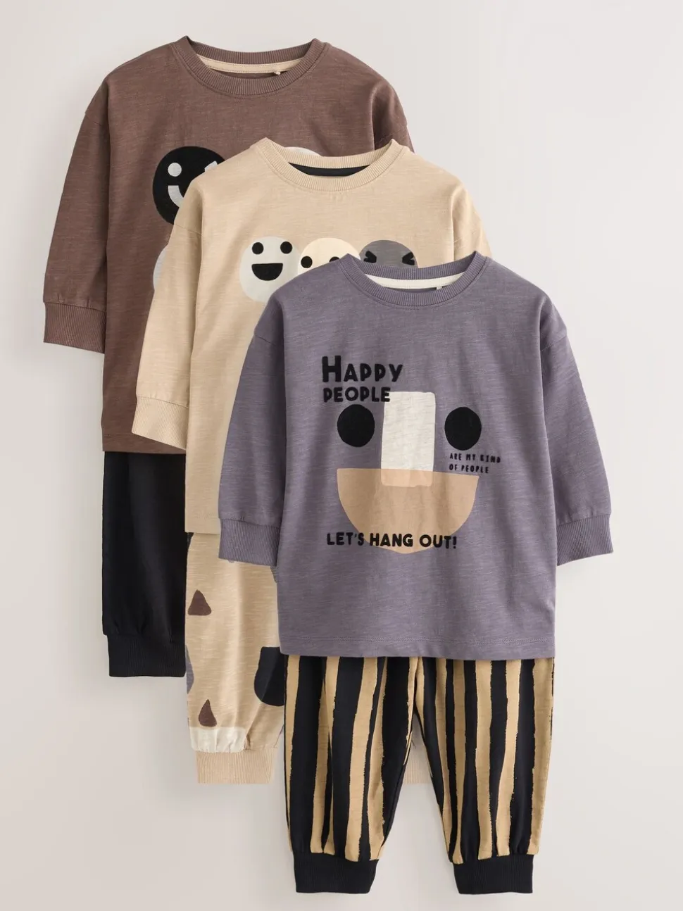 Bruin/Crème Blij gezicht - Verpakking van 3 oversized pyjama's 3 (9mnd -10jr)