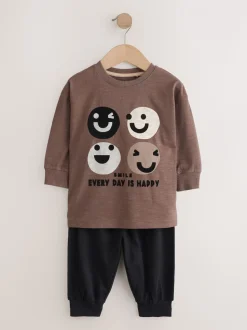 Bruin/Crème Blij gezicht - Verpakking van 3 oversized pyjama's 3 (9mnd -10jr)