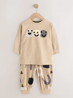 Bruin/Crème Blij gezicht - Verpakking van 3 oversized pyjama's 3 (9mnd -10jr)