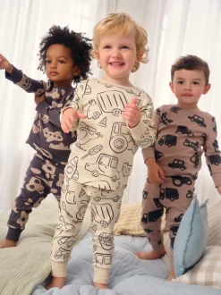 Bruin/Crème Transport - Mini Knusse Pyjama's 3 Set (9mnd-10jr)