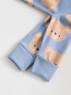 Bruin/donkerblauw - Set van 3 baby pyjama's zonder voetjes met tweewegrits van katoen (0mnd-3jr)