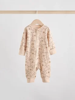 Bruin/donkerblauw - Set van 3 baby pyjama's zonder voetjes met tweewegrits van katoen (0mnd-3jr)
