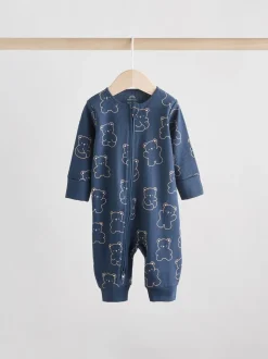 Bruin/donkerblauw - Set van 3 baby pyjama's zonder voetjes met tweewegrits van katoen (0mnd-3jr)
