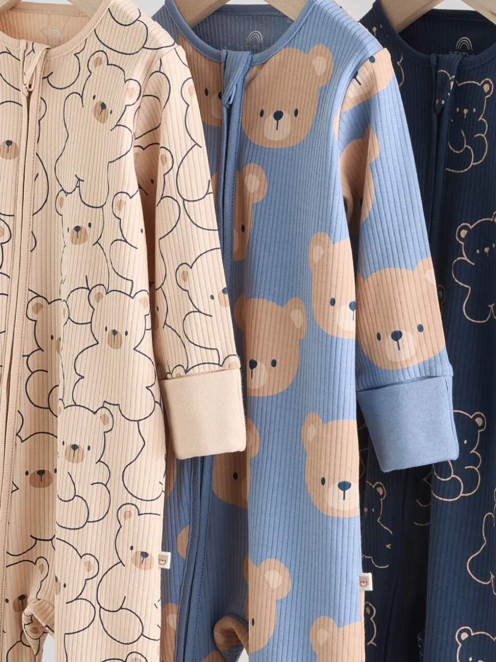 Bruin/donkerblauw - Set van 3 baby pyjama's zonder voetjes met tweewegrits van katoen (0mnd-3jr)