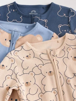Bruin/donkerblauw - Set van 3 baby pyjama's zonder voetjes met tweewegrits van katoen (0mnd-3jr)