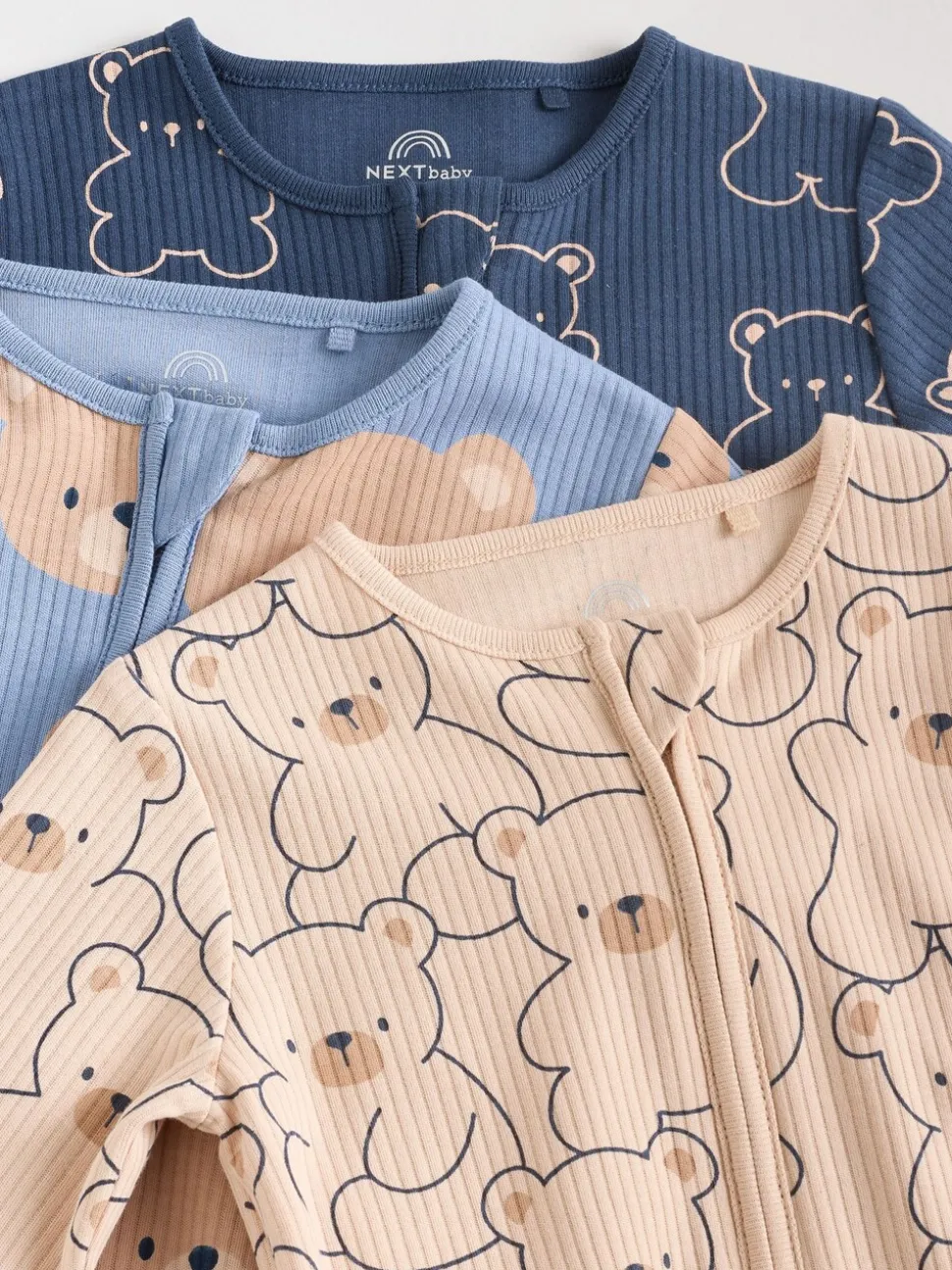 Bruin/donkerblauw - Set van 3 baby pyjama's zonder voetjes met tweewegrits van katoen (0mnd-3jr)