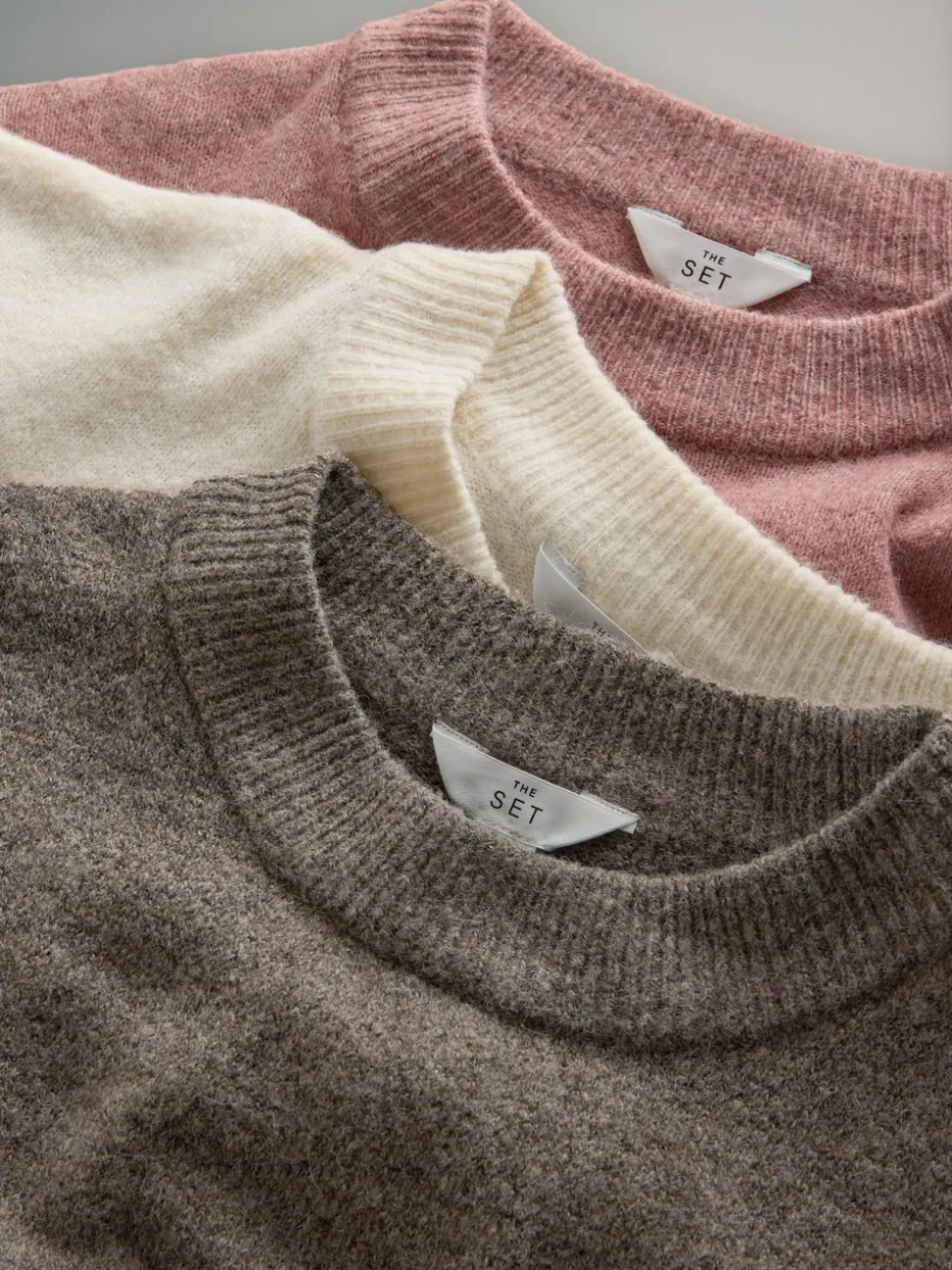 Bruin/donkerroze/crèmekleurig - The Set 3 Pack gebreide truien met ronde hals en wol