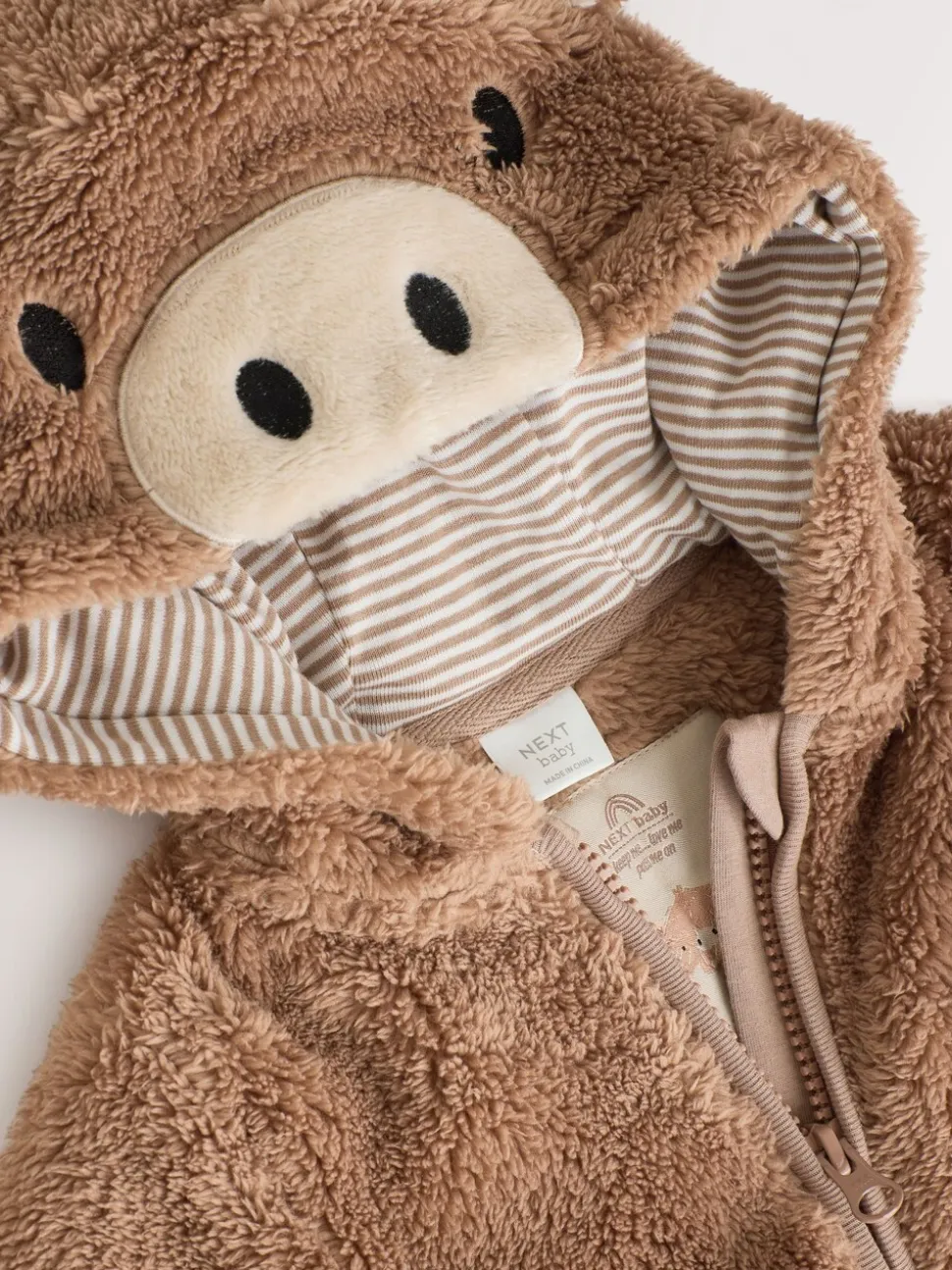 Bruine Hamish met capuchon - Baby fleece skipak (0-18mnd)