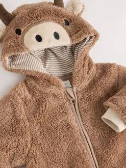 Bruine Hamish met capuchon - Baby fleece skipak (0-18mnd)