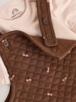 Bruine Kers - Gewatteerde bretelbroek en Bodysuit baby set met 2 Pieces (0mnd -3jr)