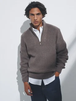 Bruin/marineblauw - The Set 2 Pack Quarter Zip Neck Jumpers
