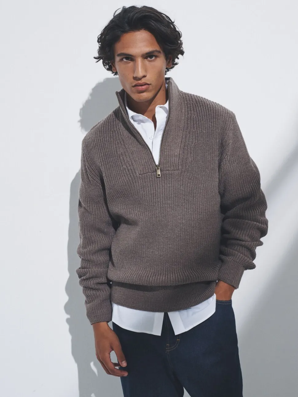 Bruin/marineblauw - The Set 2 Pack Quarter Zip Neck Jumpers