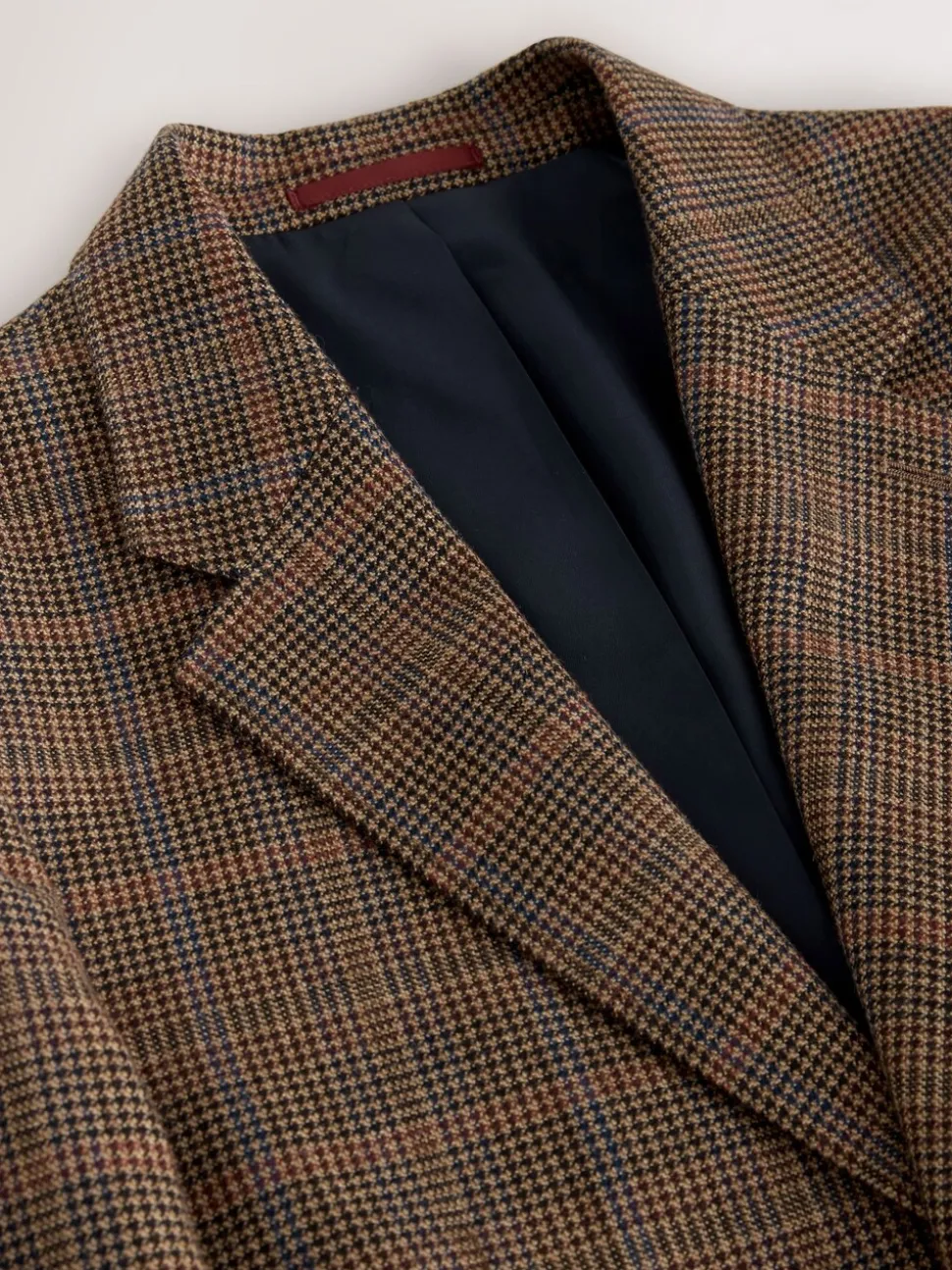 Bruin/rood - Slim fit wolmix geruit pak: jack