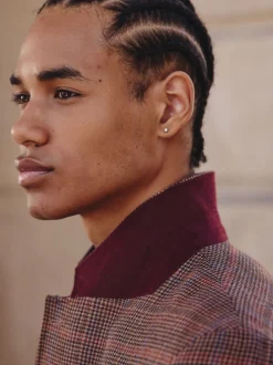 Bruin/rood - Slim fit wolmix geruit pak: jack