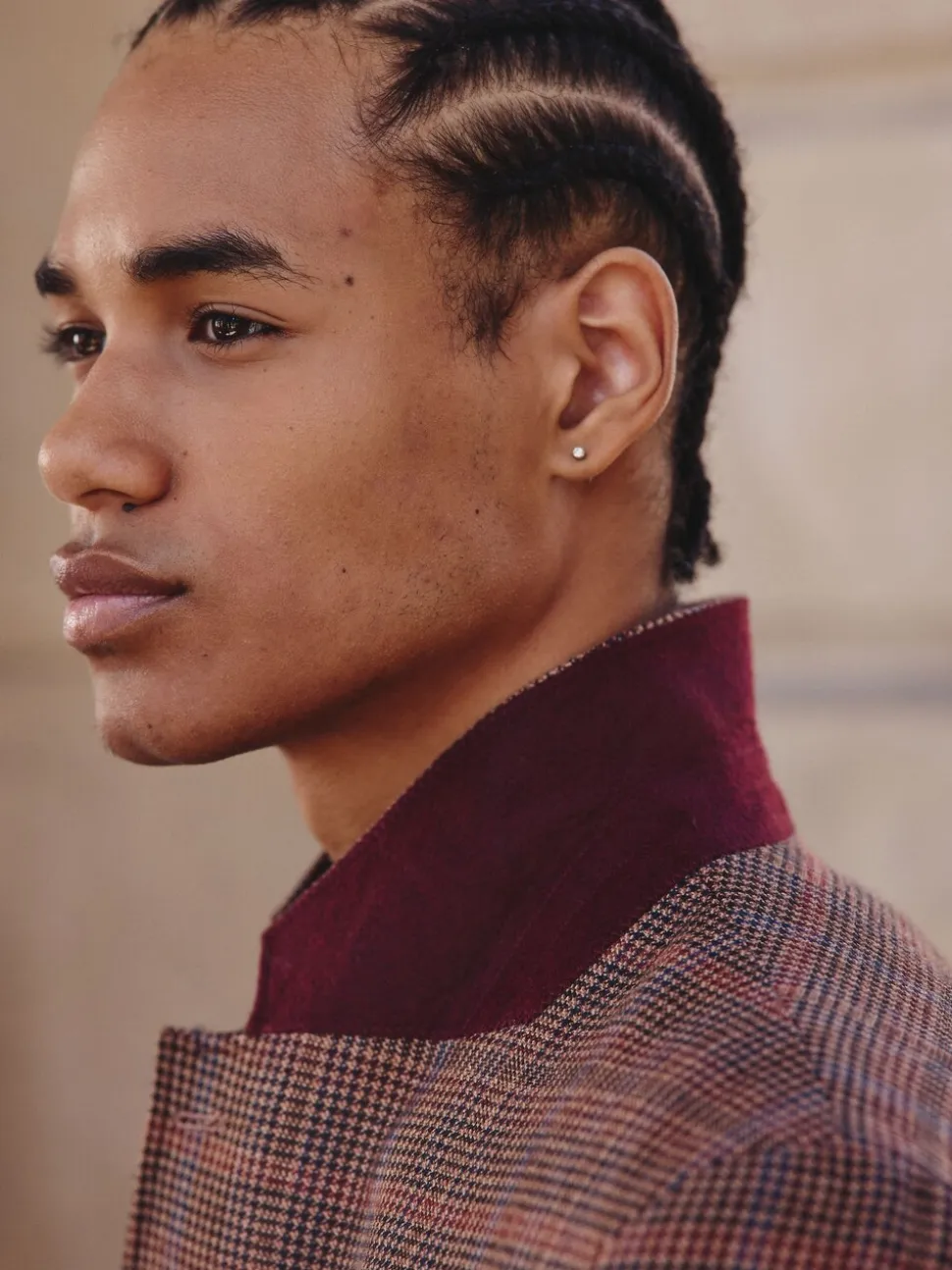Bruin/rood - Slim fit wolmix geruit pak: jack