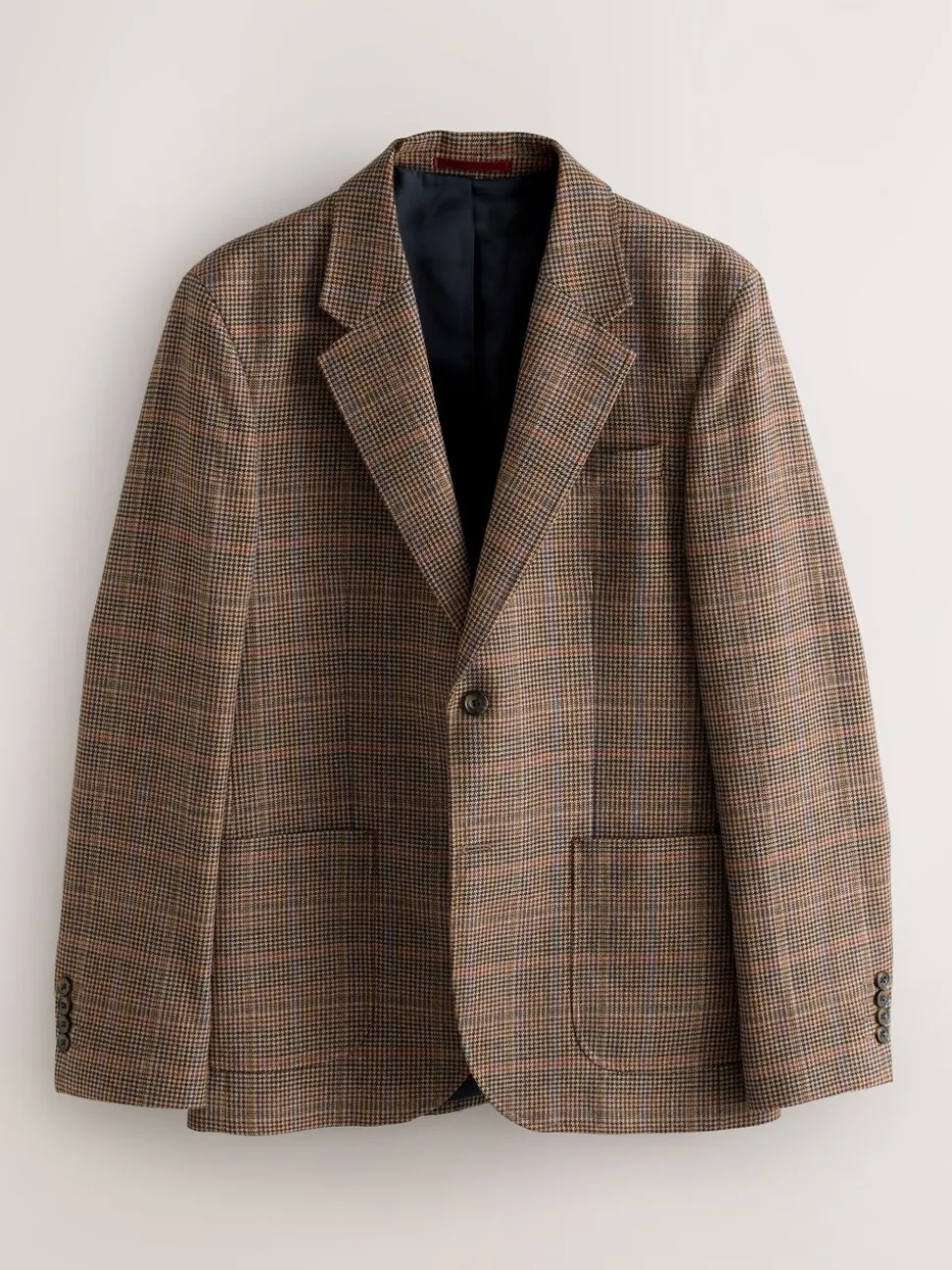Bruin/rood - Slim fit wolmix geruit pak: jack