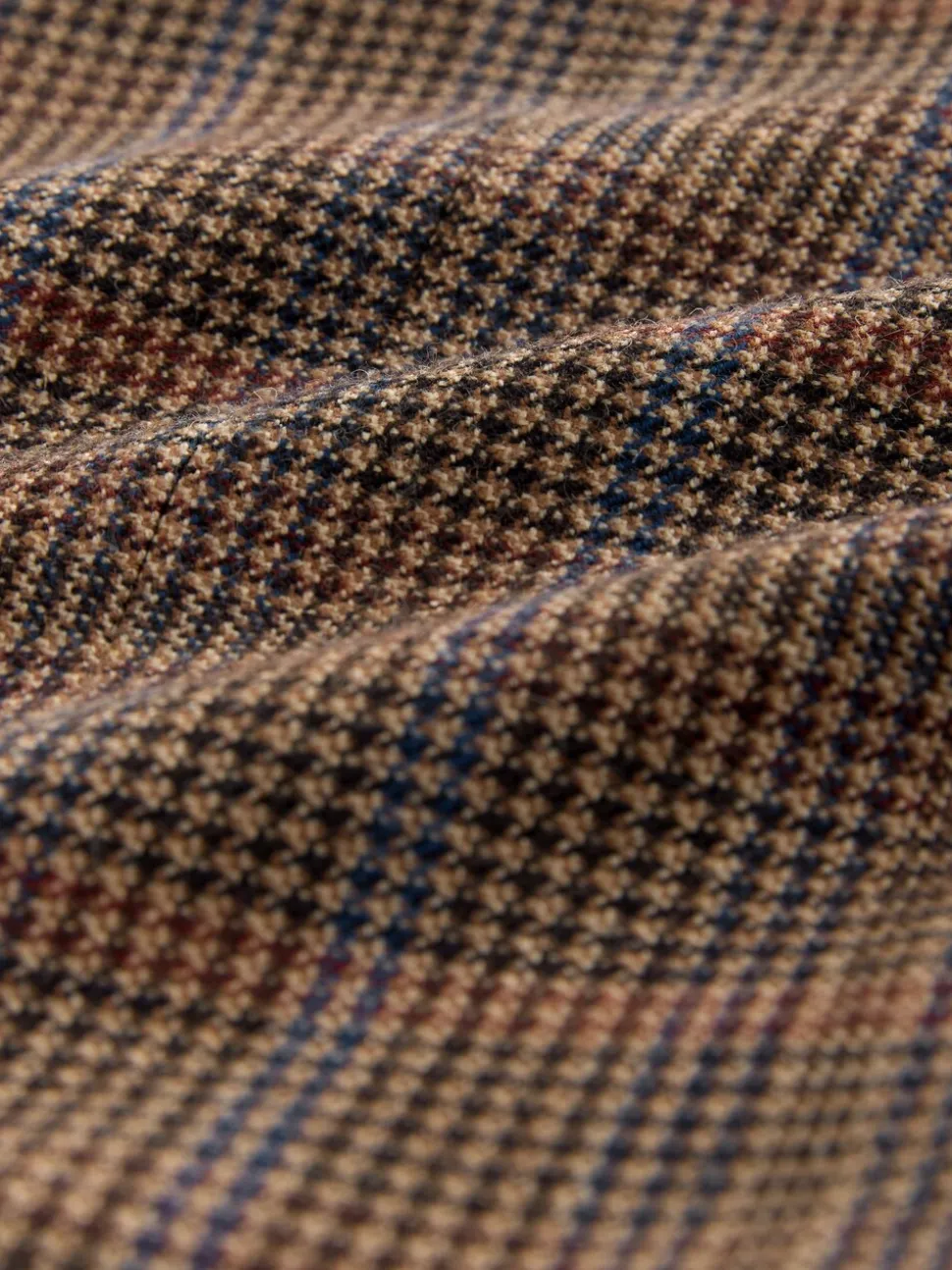 Bruin/rood - Slim fit wolmix geruit pak: jack