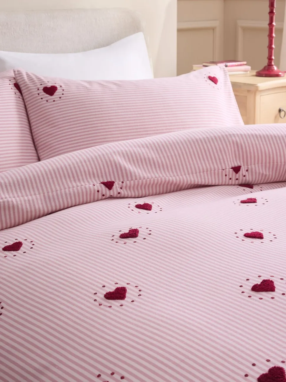 Brushed Cotton Tufted Heart Duvet Cover and Pillowcase Set