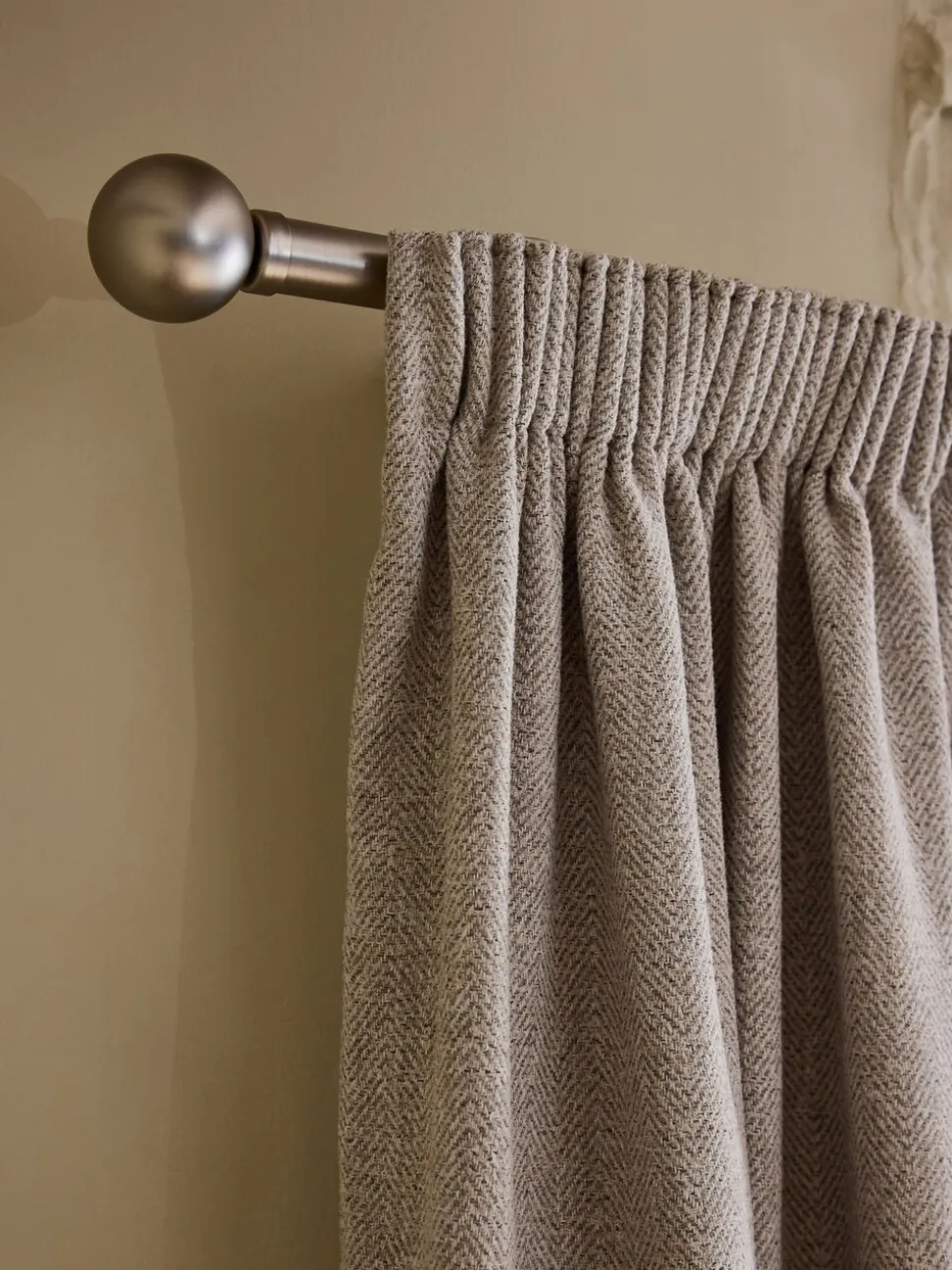 Brushed Herringbone Pencil Pleat Blackout Thermal Curtains