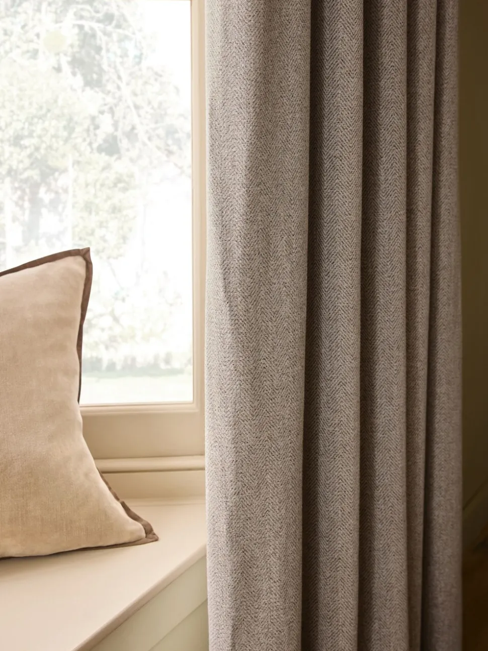 Brushed Herringbone Pencil Pleat Blackout Thermal Curtains
