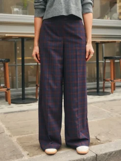 Burgundy Red/Navy Blue Check - Ruit Wijde pijpen Tailored Broeken