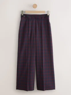 Burgundy Red/Navy Blue Check - Ruit Wijde pijpen Tailored Broeken
