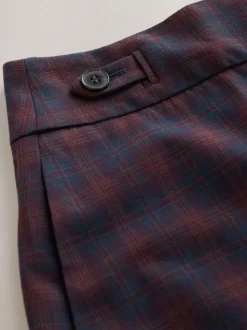 Burgundy Red/Navy Blue Check - Ruit Wijde pijpen Tailored Broeken