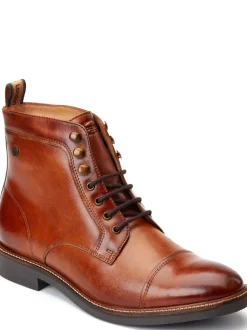Burnt Tan Brown - Base London Plymouth Toe Cap Boot