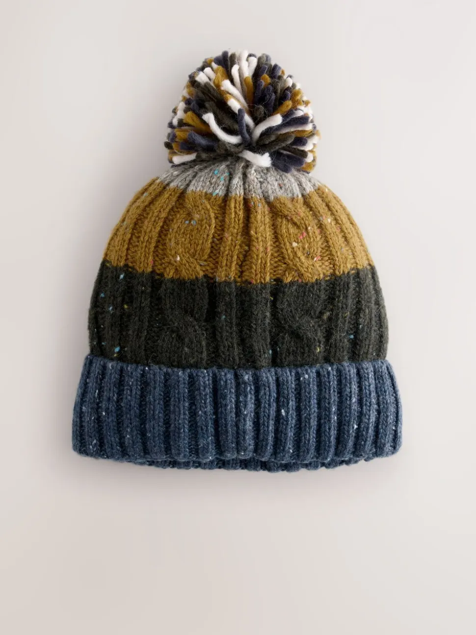 Cable Knit Stripe - Muts met pompon