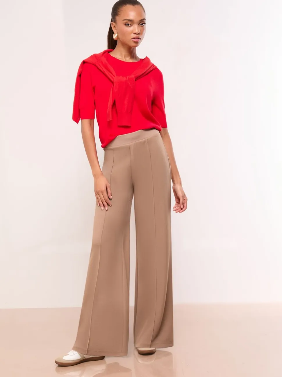 Camel - Lipsy - Broek met wijde pijpen en hoge taille