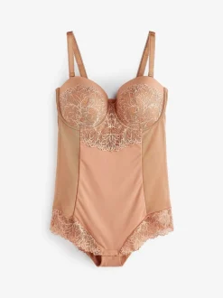 Caramel-nude - Kanten body met cups en sterke buikcorrectie