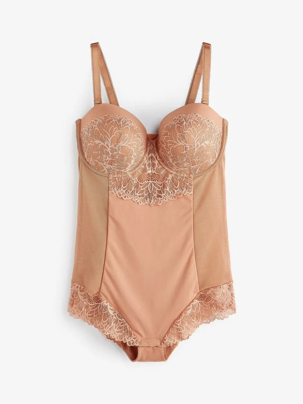 Caramel-nude - Kanten body met cups en sterke buikcorrectie