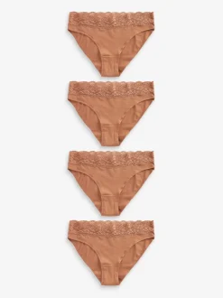 Caramel-nude - Katoenen kanten slipjes 4 stuks