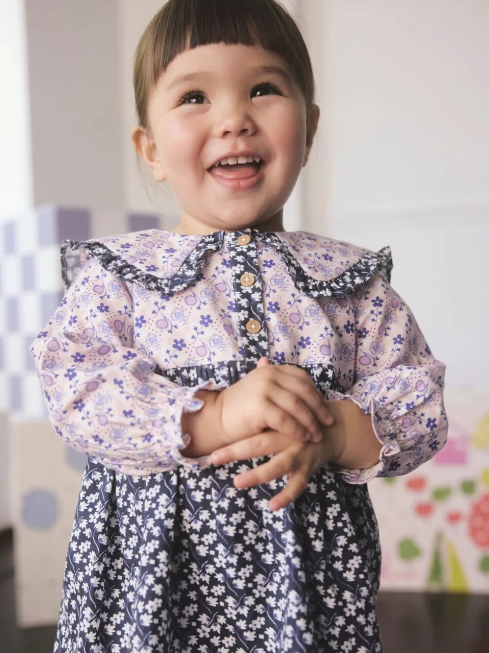 Cath Kidston Multi Navy Ditsy - Jurkje met kraag en lange mouwen (3mnd-8jr)