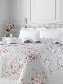 Catherine Lansfield - Omkeerbare doorgestikte Canterbury bedsprei met bloemenprint