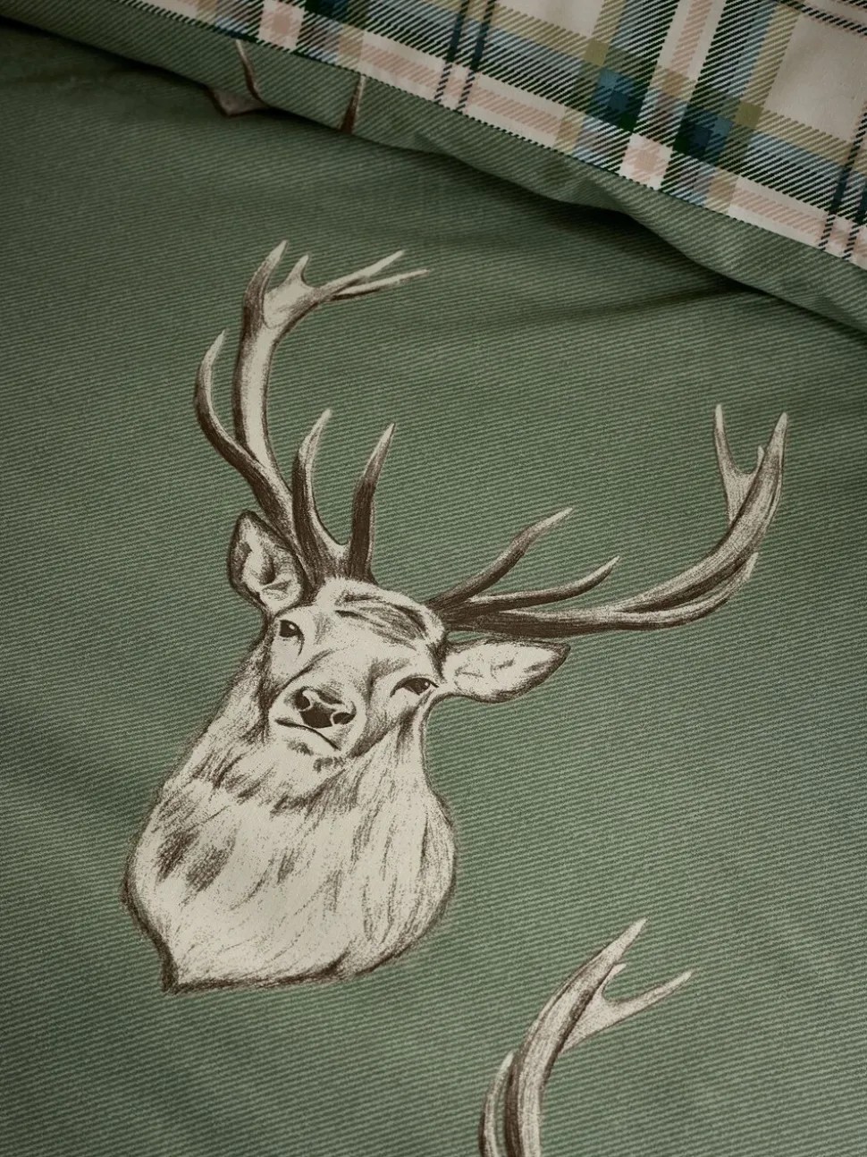 Catherine Lansfield Christmas Stag Check Reversible Duvet Cover Set